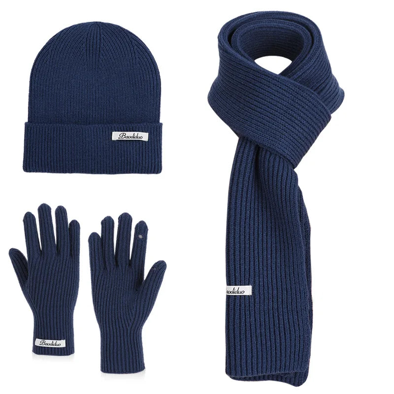 Winter Warm Knitted Hat Scarf Gloves Women's Windproof Three-piece Set