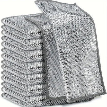 100/1pcs Thickened Steel Wire Cleaning Cloth Non-Scratch Double-layer Microfiber Mesh Wire Rags Washing Dishcloth Kitchen Towel