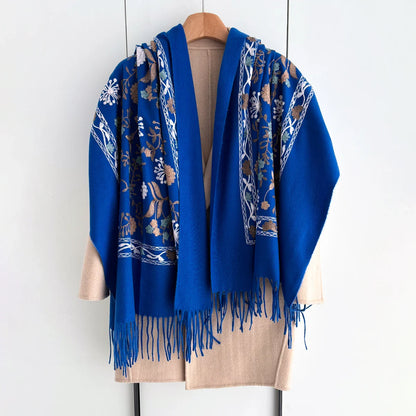 Many Colors Floral Warm Scarf For Women 70*210cm Luxury Faux Cashmere Shawl Winter Thick Pashmina Tassels Poncho Elegant Wrap