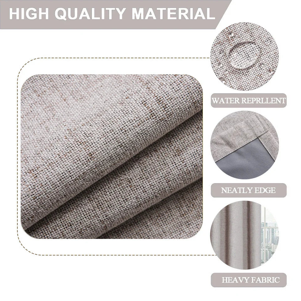 Linen 100% Blackout Curtains Water Proof Curtains for Living Room