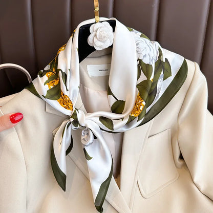 Luxury Brand Silk Satin Square Plaid Scarf