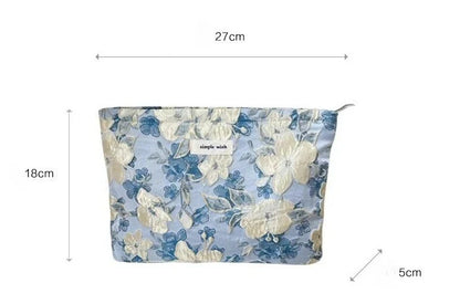 Fashion Floral Print Zipper Cosmetic Bag Travel Essentials Organizer Makeup Toiletry Pouch Portable Women's Makeup Bag
