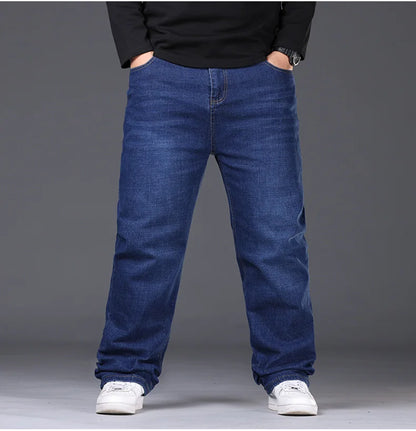 34-50 Sizes Men's Stretch Jeans Straight Leg Denim Pants Extended Sizing Blue/Black Streetwear Relaxed Fit for Work & Casual