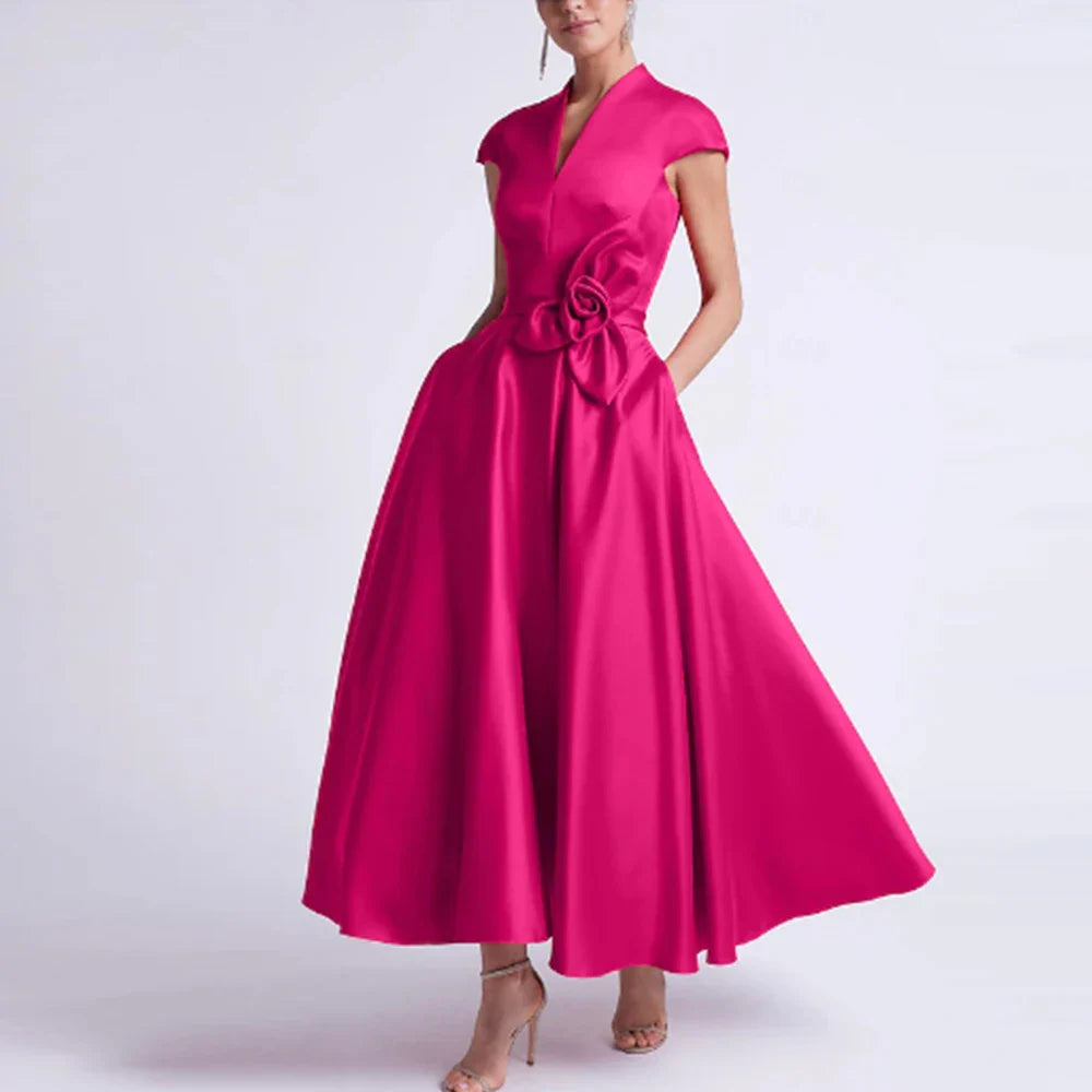 Elegant Women's Cocktail Party Satin Flower Handmade Gowns  A-line -Additional colors...