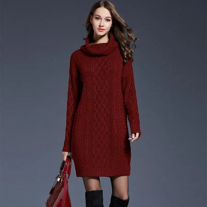Warm Knitted Comfortable Casual Collar Pullover Sweater Long Sleeved Dress