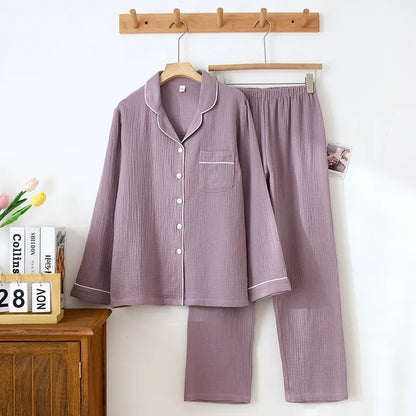 Couple Unisex Cotton yarn Pajama Sets Loungewear Nightwear Long Sleeve