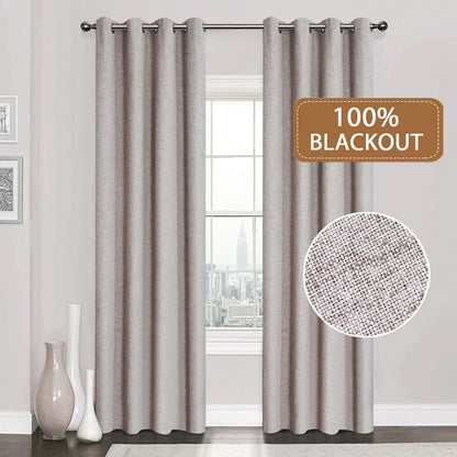 Linen 100% Blackout Curtains Water Proof Curtains for Living Room