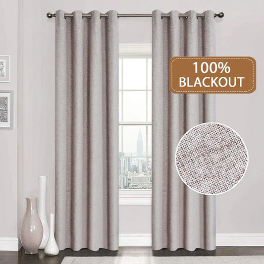 Linen 100% Blackout Curtains Water Proof Curtains for Living Room