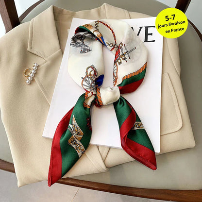 Luxury Brand Silk Satin Square Plaid Scarf
