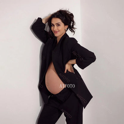 Maternity Photoshoot Suit Lace Up Long Sleeve Blazer