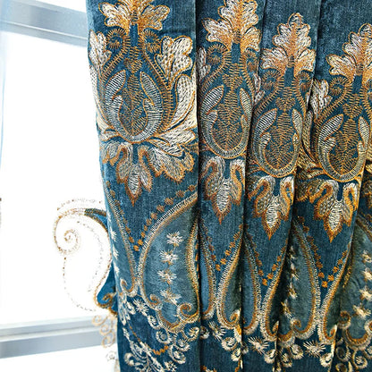 Thickened Blue Embroidery Chenille Shading Curtains for Living Room Bedroom Partition Curtain