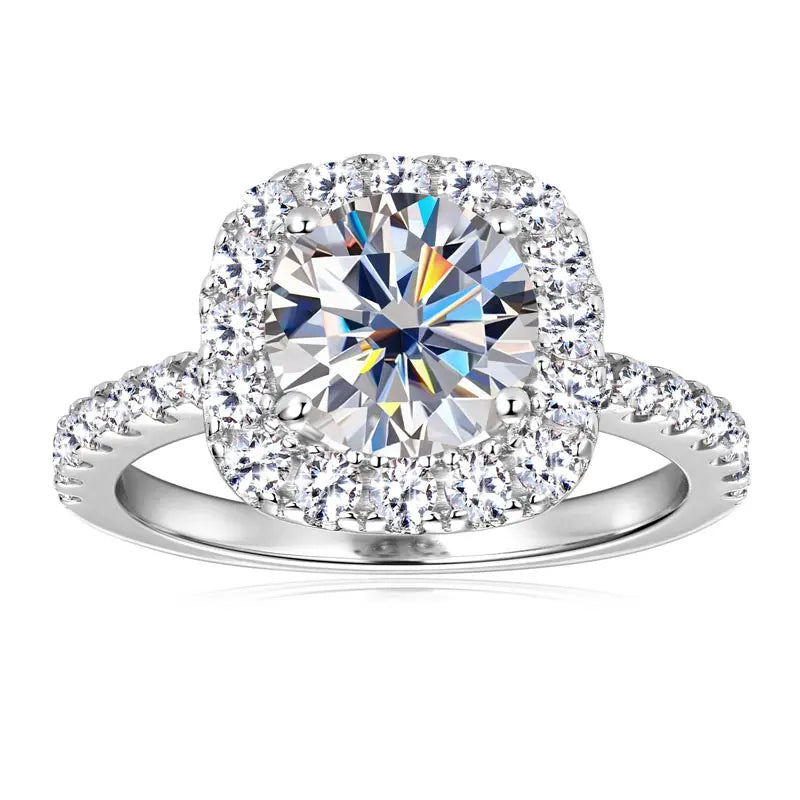 Lnngy 8mm 2ct Moissanite Halo Ring Certified 925 Sterling Silver Engagement Rings For Women Girls Wedding Party Jewelry Gift