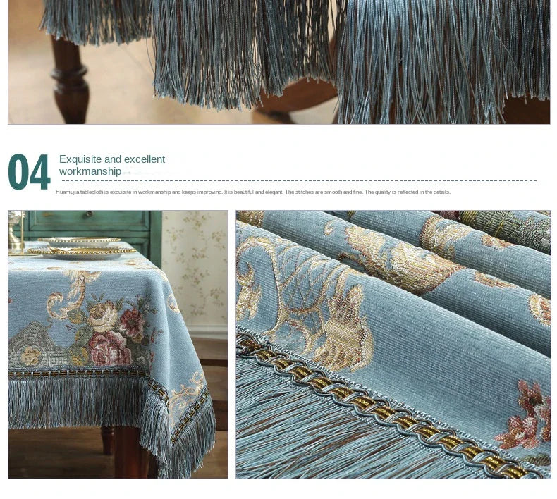 European Style Flower Tassel Tablecloth Thicken Chenille Rectangular Table Cover Round Dining Table Coffee Cloth Dust-proof