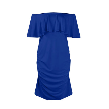 Maternity Dress Short Sleeve Slash Ruffles