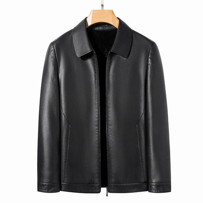 Men's Genuine Leather Polo Mock Neck Jacket Slim Sheepskin Coat Spring and Autumn