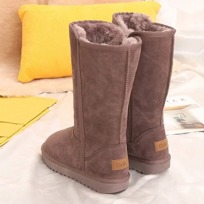 Women Classic Winter Snow Boots Waterproof Warm Genuine Leather Fur Australia Plus Velvet Knee High