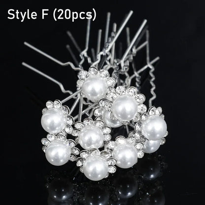 20pcs Elegant Pearl Crystal Hairpin Wedding Bridal U-shaped Metal Hair Comb Forks for Women