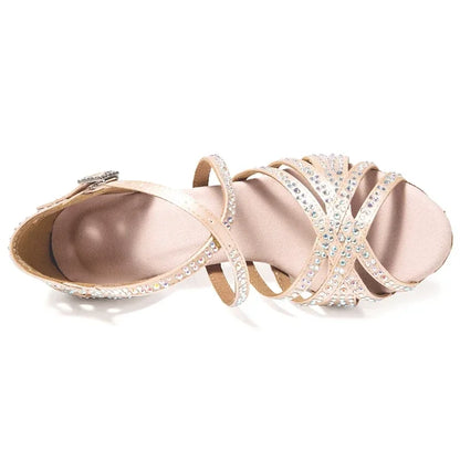 Diamond-encrusted Latin Ballroom Dance Soft Sole Shoes