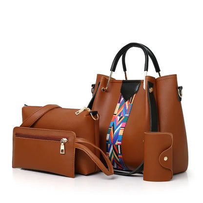 4 Pcs Luxury Handbag Large Capacity Women's Tote Shoulder, Wallet, Card Case Bag
