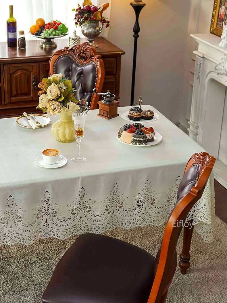 EIFLOY-Italian Velvet Tablecloth Rectangle, Luxury Lace Table Cover, Soft Dining Table Cloth, European, Party Table Decoration