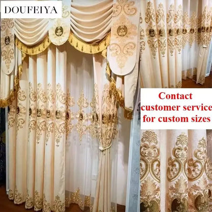 European Beige Embroidered Chenille Valance Customizable Luxury Curtain for Living Room Bedroom Dining Room