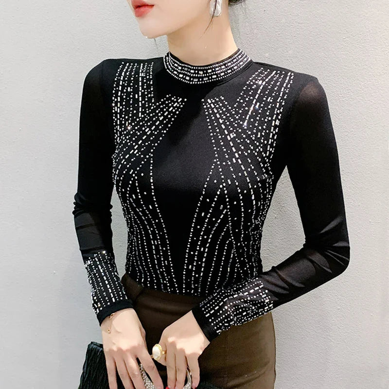 Long Sleeve Women Diamond Tops