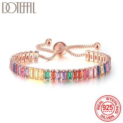 Women 925 Sterling Silver Tennis Bracelet Crystal Luxury Zirconia Wedding Charm Jewelry