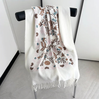 Many Colors Floral Warm Scarf For Women 70*210cm Luxury Faux Cashmere Shawl Winter Thick Pashmina Tassels Poncho Elegant Wrap