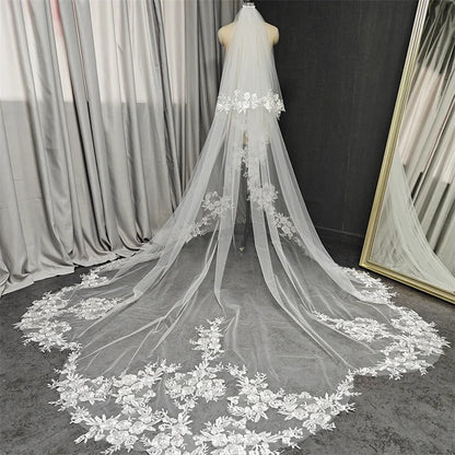 Wedding Veil with Shiny Sequins Lace Customized 2 Tiers 3 Meters Long Bridal Veil with Comb