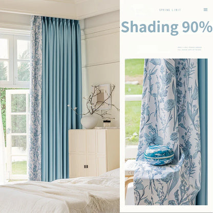 French Pastoral Style Blackout Curtains Light Luxury Bedroom Minimalist Living Room Bay Window Drapes 100% Polyester Home Balcony