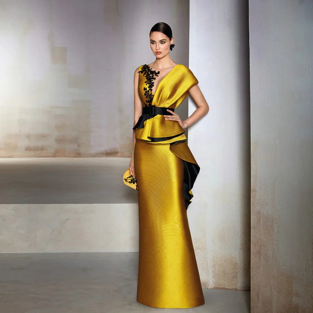Exquisite Gold Mermaid Mother of the Bride Satin Dress-More colors