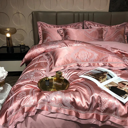 Soft Satin Jacquard Cotton Bedding Set, Luxury Duvet Cover, Blue, Gold, Gray, Queen, King Bed Sheet, Pillowcases, Home Textiles