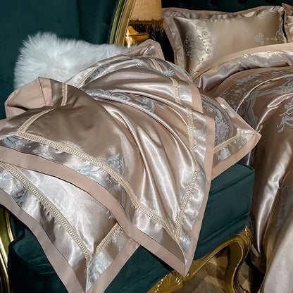 Soft Satin Jacquard Cotton Bedding Set, Luxury Duvet Cover, Blue, Gold, Gray, Queen, King Bed Sheet, Pillowcases, Home Textiles