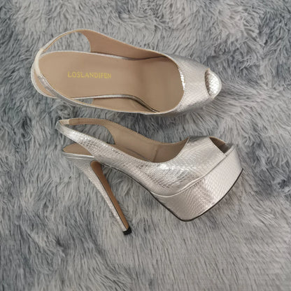Women Sandals Stilettos 14CM Platform High Heels Sexy Pumps Open Toe