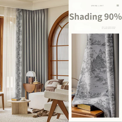 French Pastoral Style Blackout Curtains Light Luxury Bedroom Minimalist Living Room Bay Window Drapes 100% Polyester Home Balcony