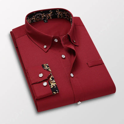 Men's Cotton Causal Long Sleeved Dress Shirt