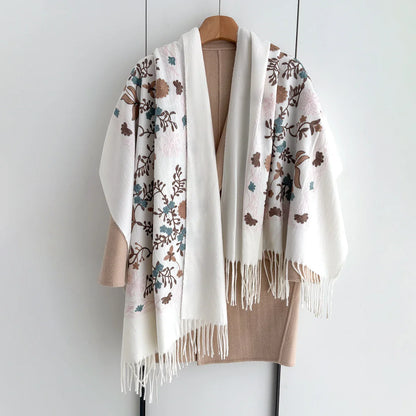 Many Colors Floral Warm Scarf For Women 70*210cm Luxury Faux Cashmere Shawl Winter Thick Pashmina Tassels Poncho Elegant Wrap
