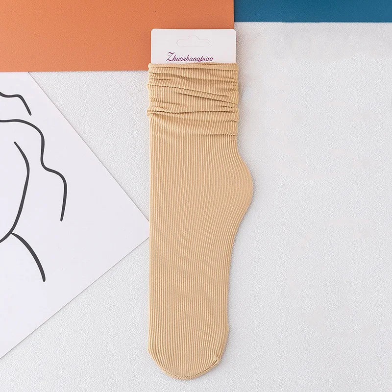 Multicolor Solid Color Ice Silk Velvet Mid Tube Women summer Socks Soft Thin