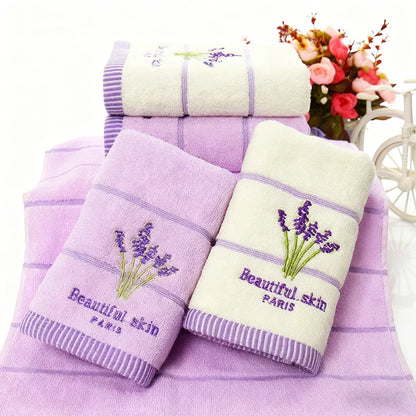 High Quality Towel Cotton Embroidery Lavender Aromatherapy Soft Hand Face Towel Set 34 X 74cm Hand Towel