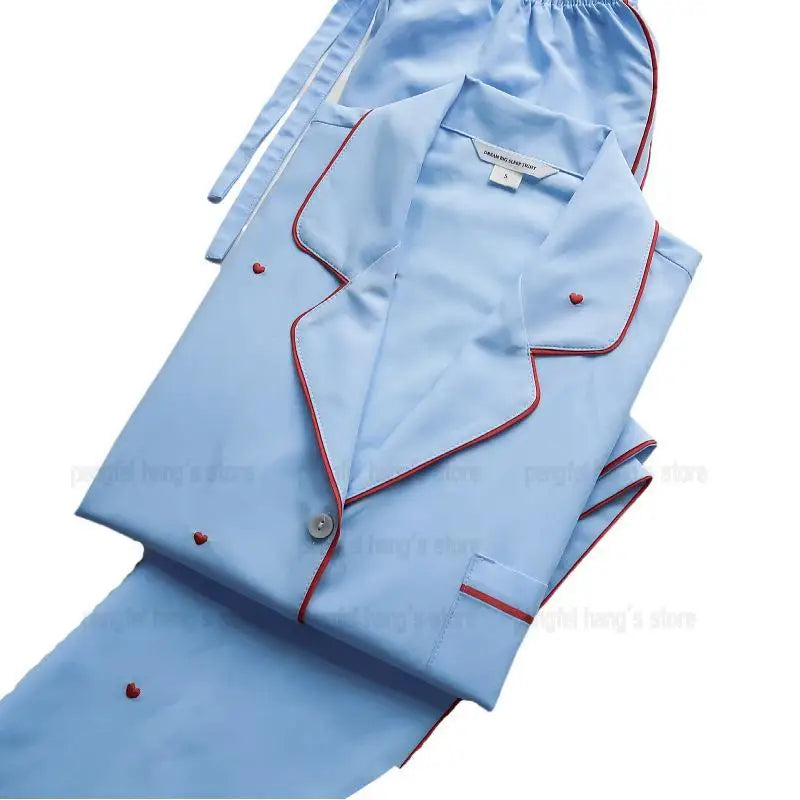 Women Luxury Embroidery Pajama Set Cotton Sleepwear Long Sleeve