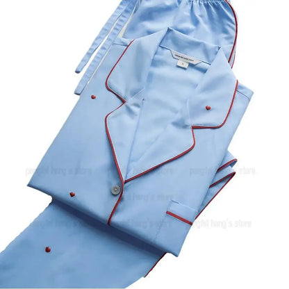 Women Luxury Embroidery Pajama Set Cotton Sleepwear Long Sleeve