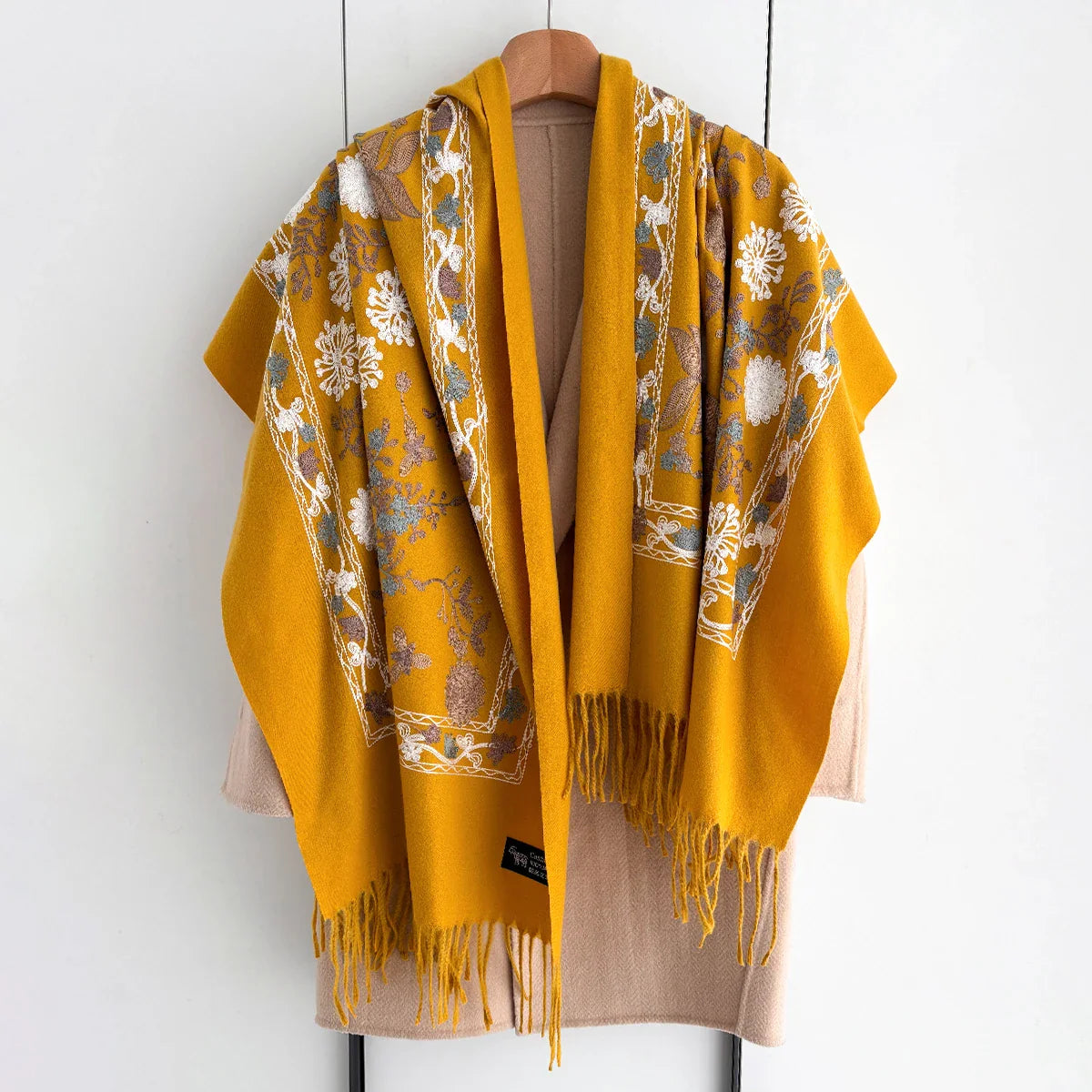 Many Colors Floral Warm Scarf For Women 70*210cm Luxury Faux Cashmere Shawl Winter Thick Pashmina Tassels Poncho Elegant Wrap