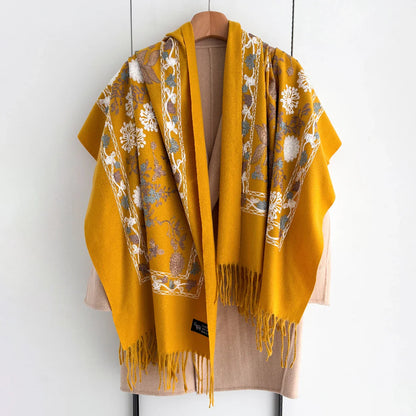 Many Colors Floral Warm Scarf For Women 70*210cm Luxury Faux Cashmere Shawl Winter Thick Pashmina Tassels Poncho Elegant Wrap
