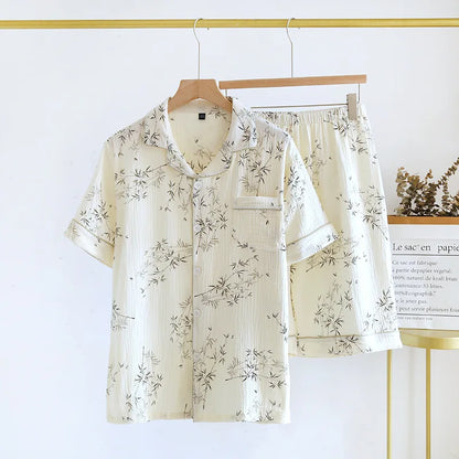 Summer Couple Pajama Set 100% Pure Cotton Short sleeved Shorts for Men and Women Two Piece
