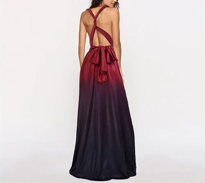 Multicolor Color Maxi Dress for Women Wrap Convertible Cross Bandage Sexy Backless