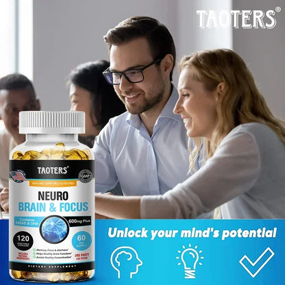 Memory, Focus, Clarity, Energy Brain Supplement - Nootropic Brain Booster DMAE Vitamins A, C, D, E, B1, B2, B3, B5, B6 Capsules