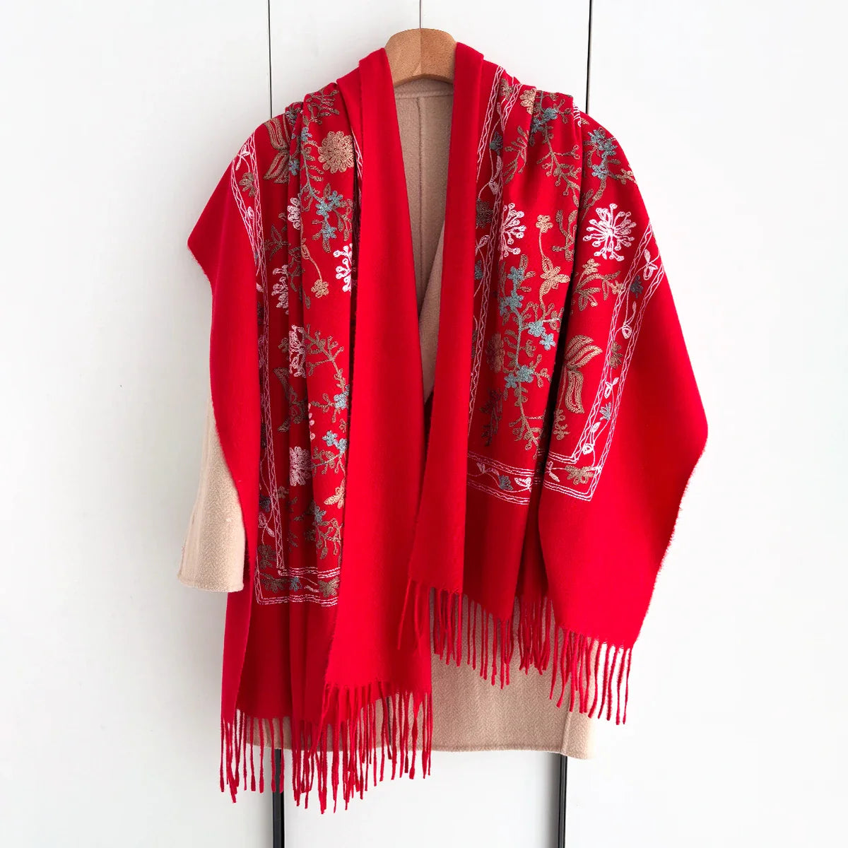 Many Colors Floral Warm Scarf For Women 70*210cm Luxury Faux Cashmere Shawl Winter Thick Pashmina Tassels Poncho Elegant Wrap