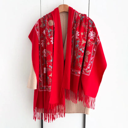 Many Colors Floral Warm Scarf For Women 70*210cm Luxury Faux Cashmere Shawl Winter Thick Pashmina Tassels Poncho Elegant Wrap