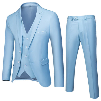 Men's 3 Piece Suit, Jacket Vest Trousers, Slim Fit Blazer Waistcoat Pants