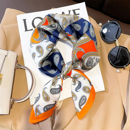 Luxury Brand Silk Satin Square Plaid Scarf